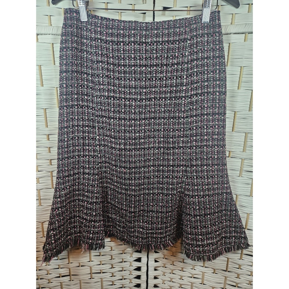 Chapter One Womens Flared Tweed Skirt Fringe Hem Sz 6 Work Career Twee